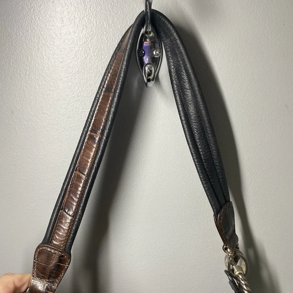 BRIGHTON Leather Women's Croc Purse Black&Brown Bag Tassel Hobo‎  9x13x2.5